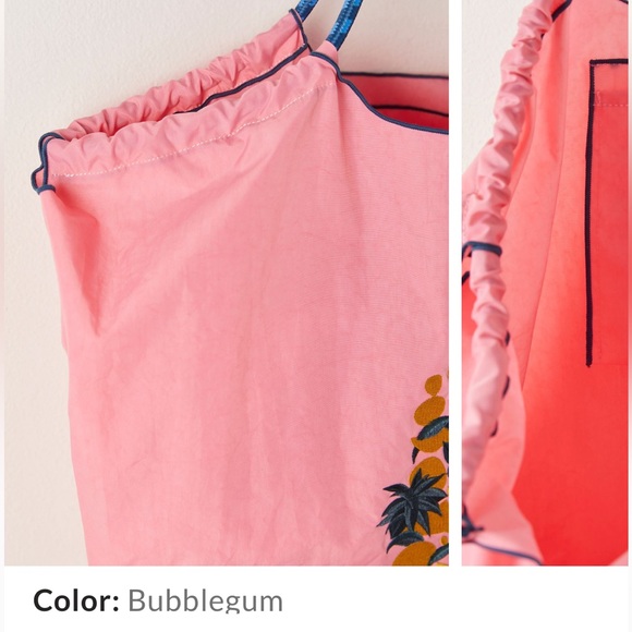 Free People Movement Blooming Buti Pink Tote with Gold & Navy Embroidery NWT - Picture 5 of 11